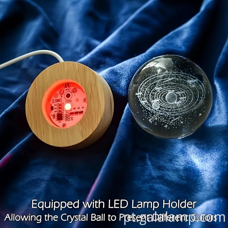 Star Planet Crystal Ball Night Light com lâmpada de base de madeira LED